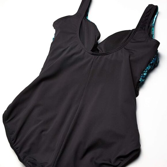 Contours by Coco Reef Women's Pavilion Draped V Neck One Piece, Black Multi 004, - Picture 3 of 4